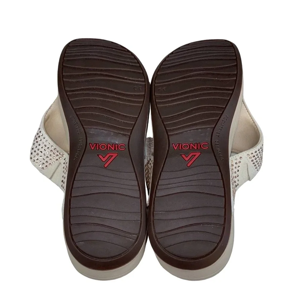 Vionic Beige Sandals with Rhinestone Accents